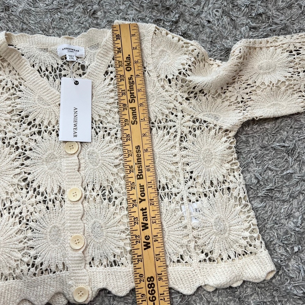 Anniewear Crochet Cardigan Top Lg/XL Open Knit Button Up Boho Hippie Fairy - Picture 7 of 8